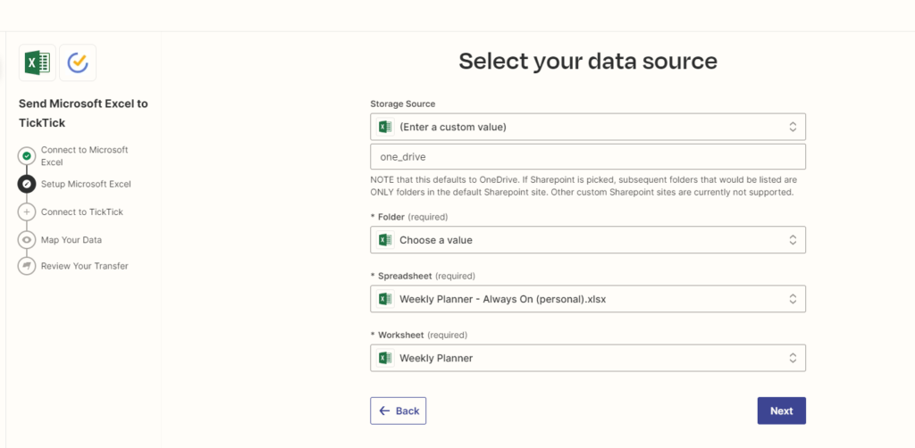 connecting excel data source for zapier automation