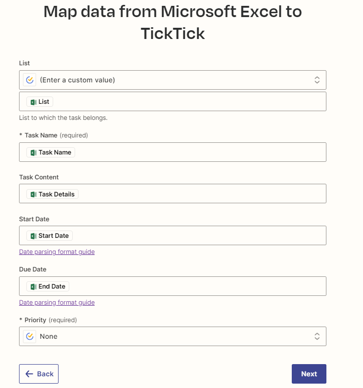 Zapier and Tick Tick Fields for automation